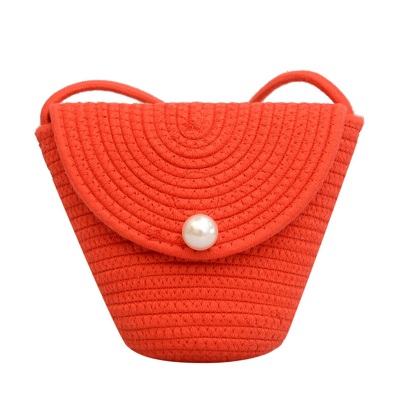Wholesale Straw Woven Pearl Flip Small Bags